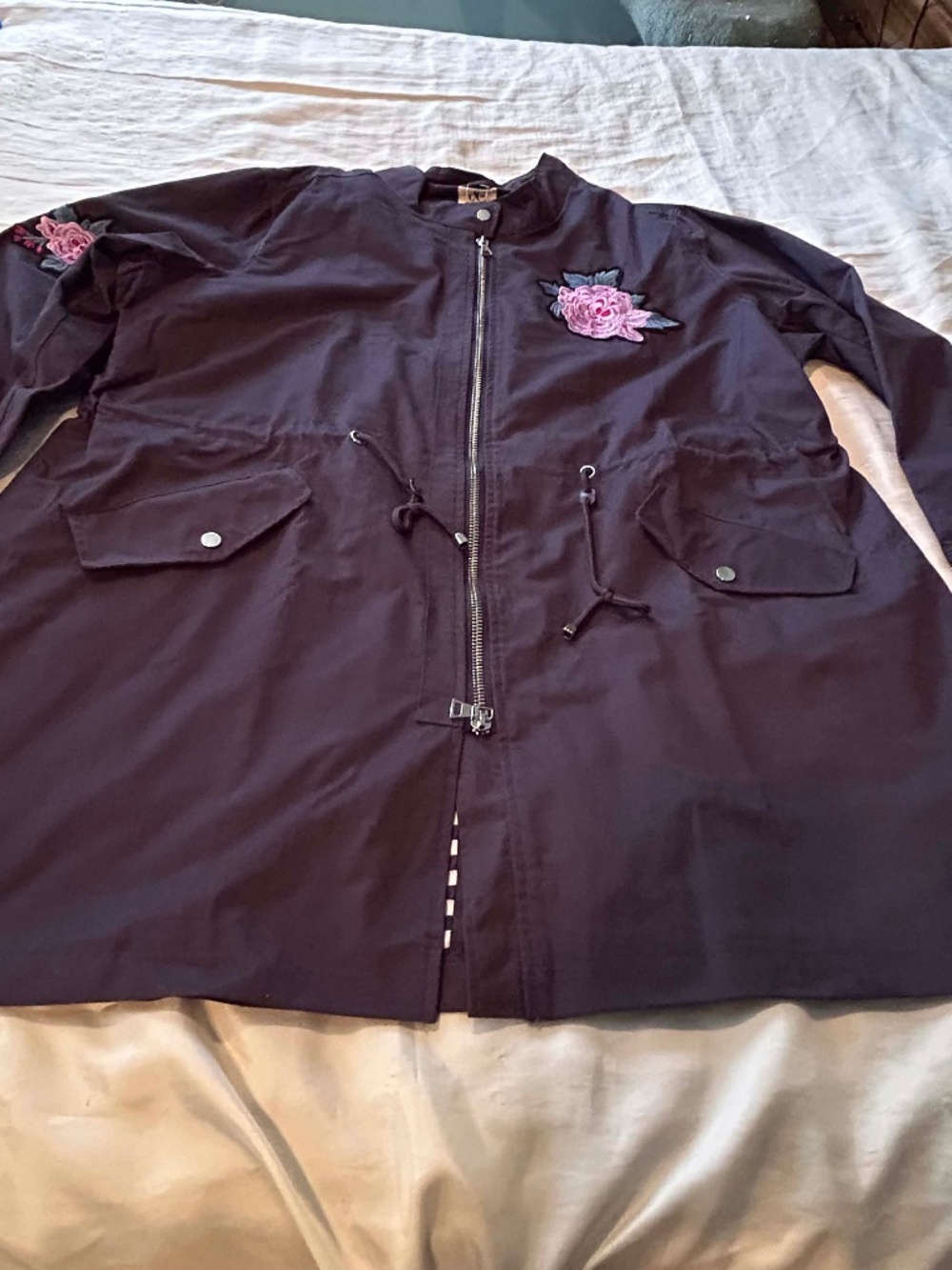 EMBROIDERED MILITARY JACKET, LONG SLEEVES, NAVY, SIZE 3X, 2 FRONT POCKETS, EMBRO